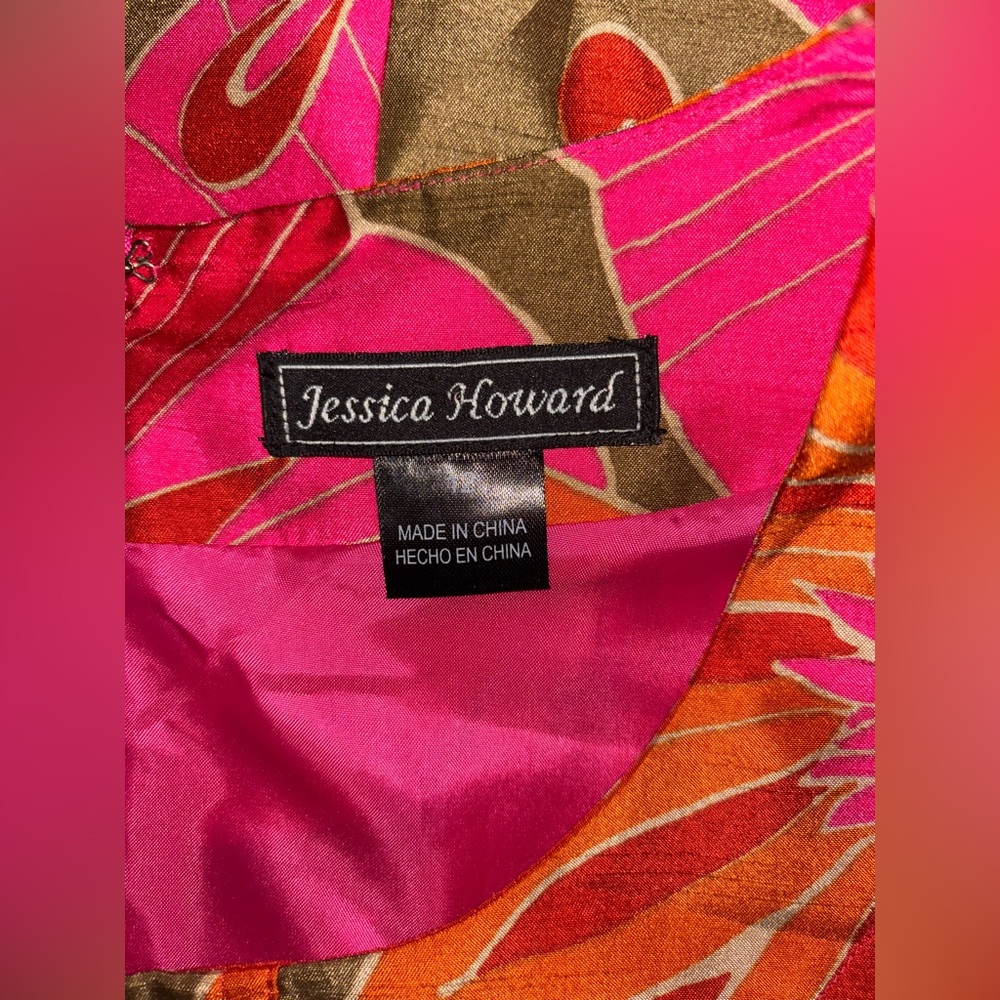 Jessica Howard Fuchsia and Tangerine Floral Dress Round Neck Sleeveless - Picture 7 of 10